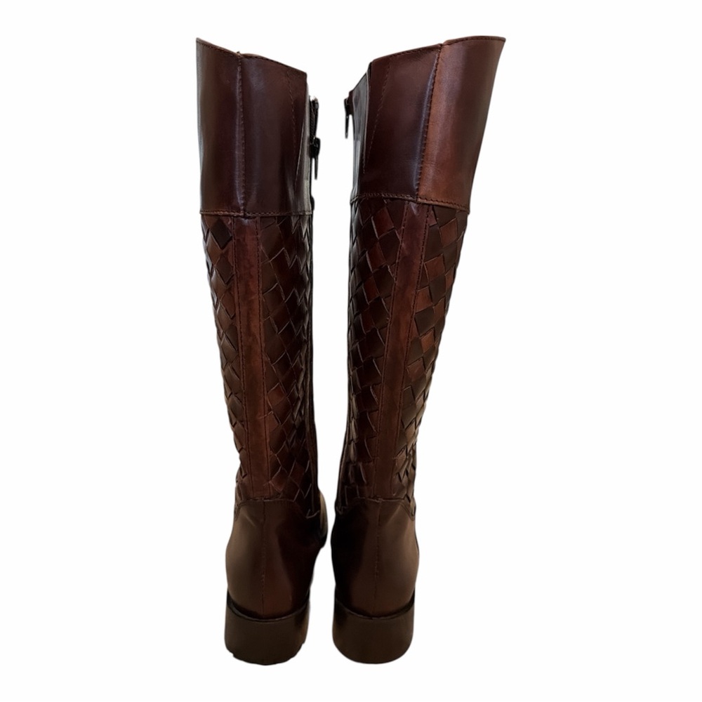 Sesto Meucci Made in Italy Brown Woven Leather Knee-High Boots size 8.5N - Picture 2 of 6